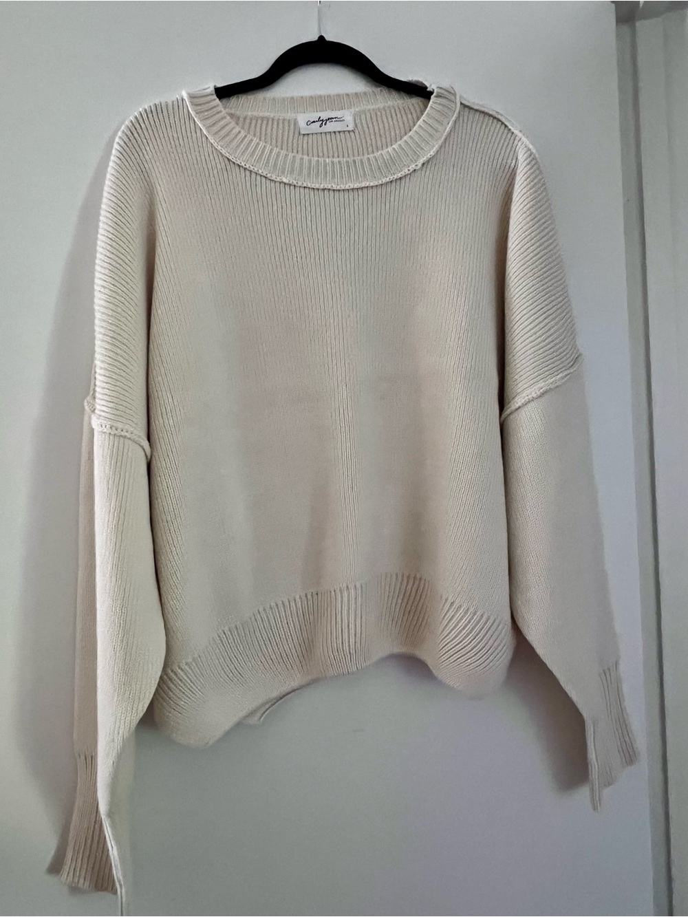 Carly Jean Los Angeles Cream Scoop Neck Drop Shoulder Sweater